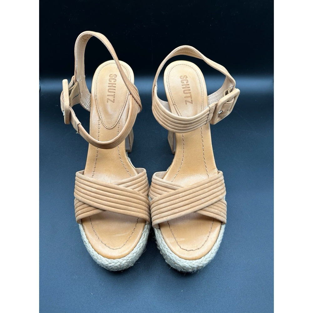 Schutz Blisse Nubuck Platform Sandals in Nude Caramel Size 8.5B Boho Resort